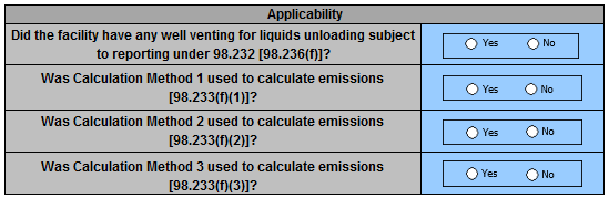 Image of applicability table for 2016-2023 Well Venting for Liquids Unloading
